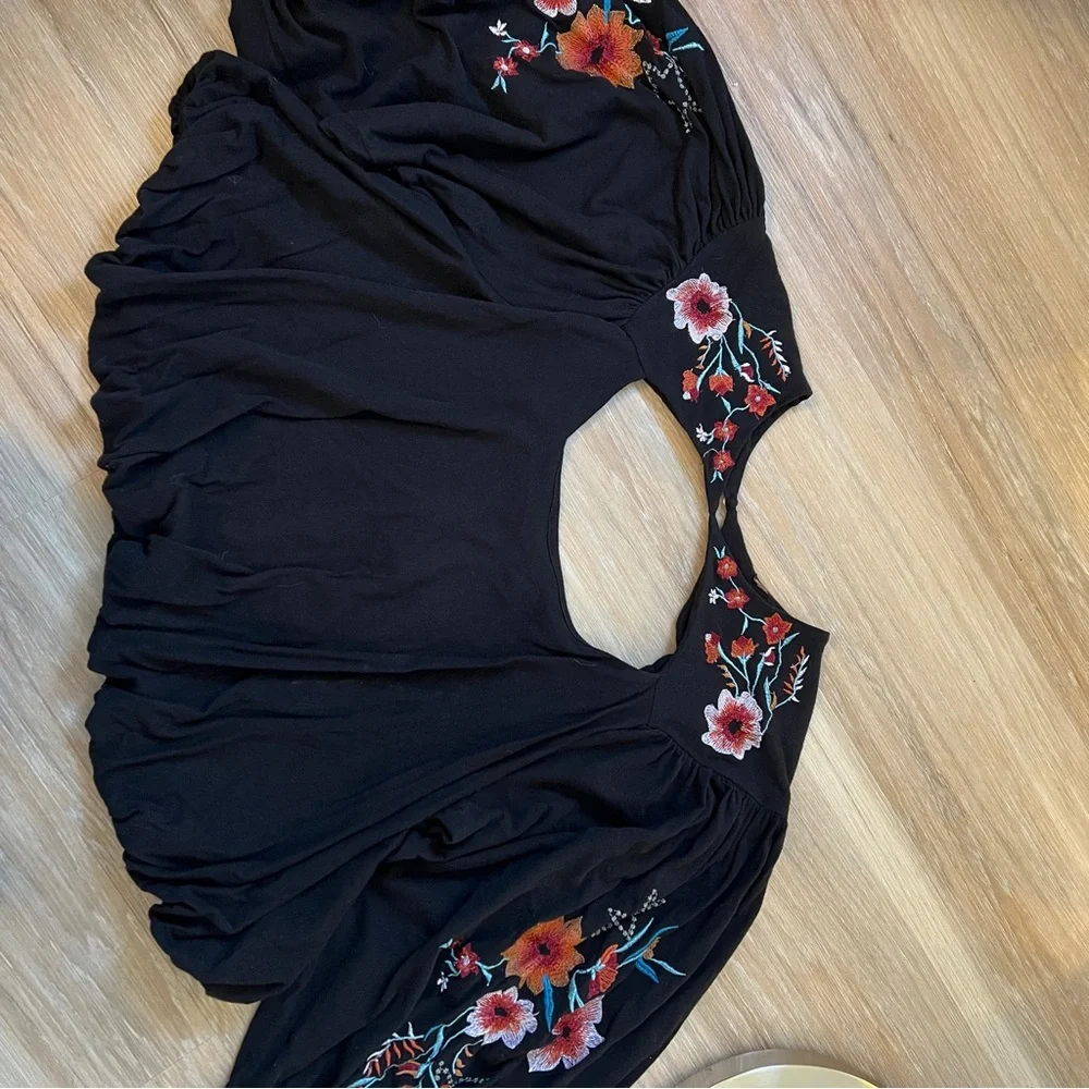 Free People Lita Embroidered Cutout Boho Blouse Black Large top long sleeve - Picture 6 of 9